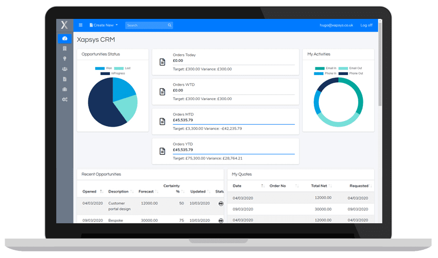 xapsys crm desktop view