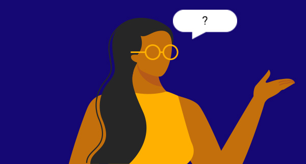 graphical illustration of a women with question marked icon